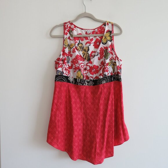 VINTAGE Y2K CABI 100% Silk Asian Inspired Floral Butterfly Babydoll Top Boho M - Picture 2 of 16